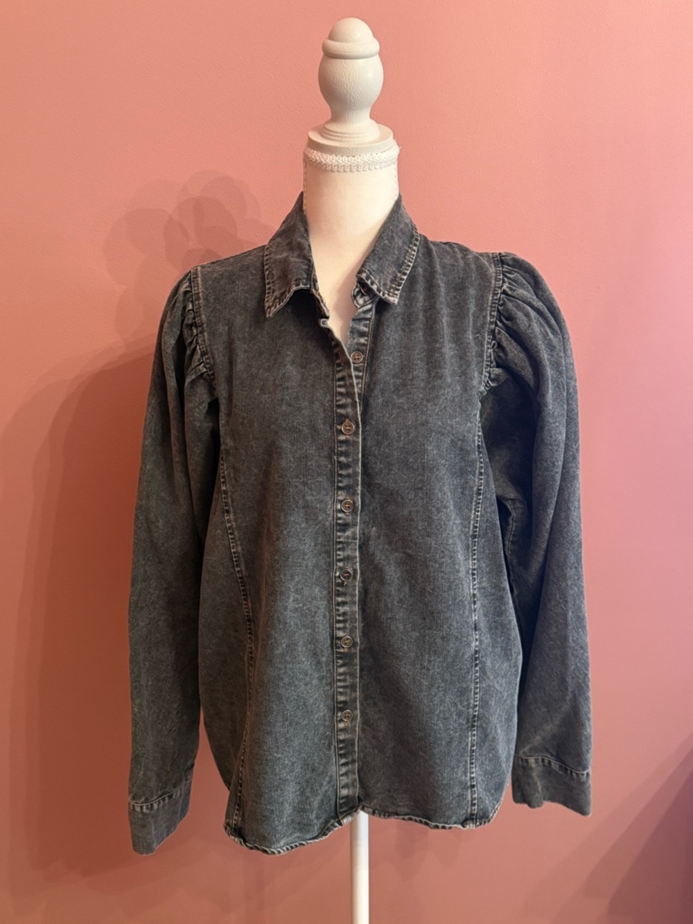 Promesa Washed Black Button-Down Denim Shirt